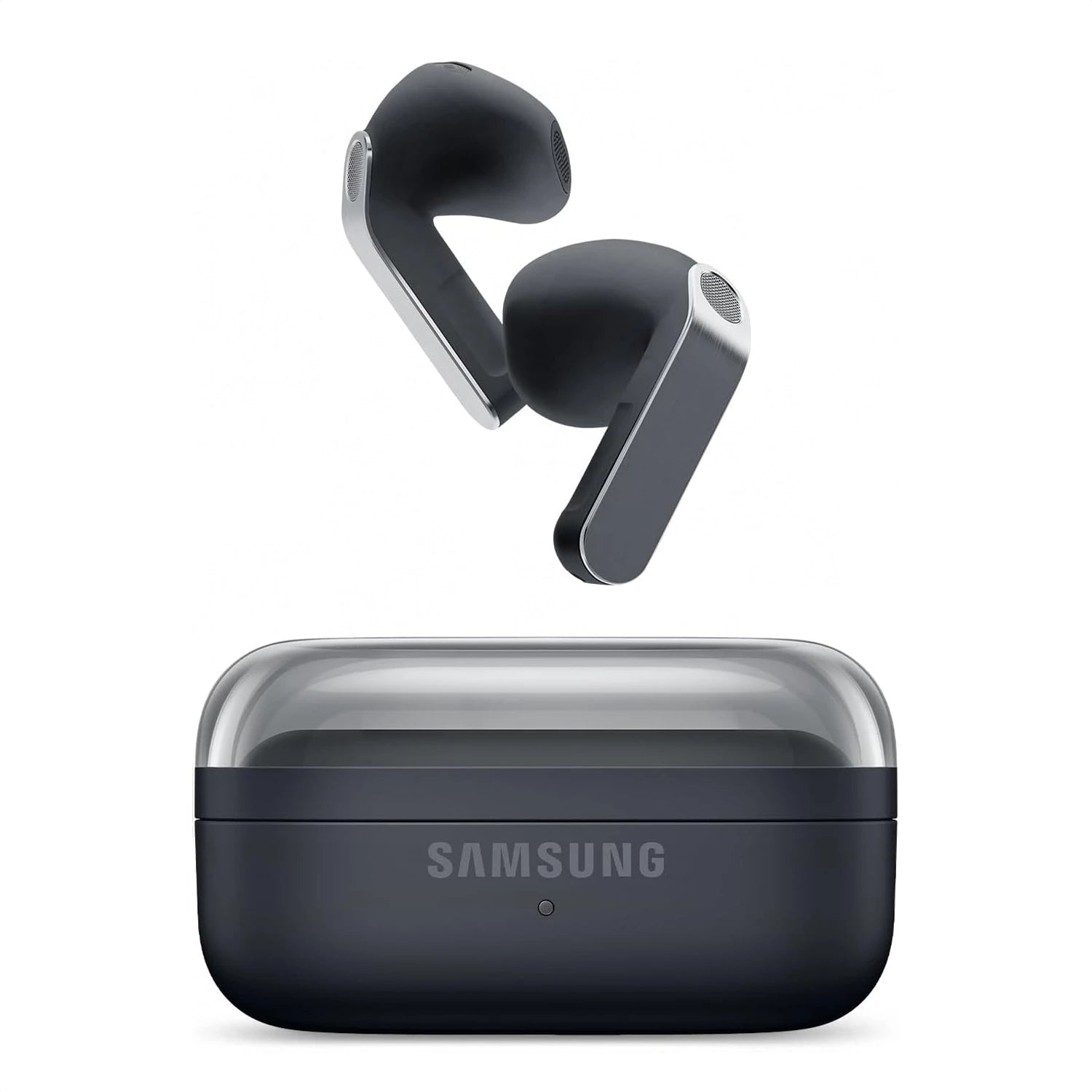 Audífonos inalámbricos Samsung Buds4 negros con estuche de carga.